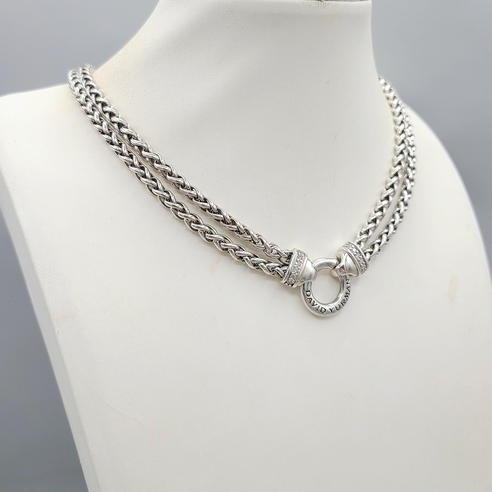 David Yurman Double Wheat Chain Diamonds Necklace - Picture 3 of 9